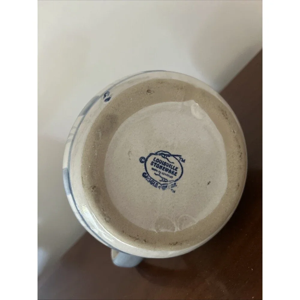 Louisville Stoneware Small Hand Painted Pottery Pitcher Gray / Blue - 3 Geese